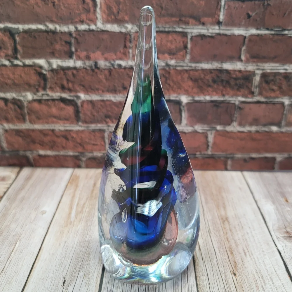 Original Adam Jablonski Signed Glass Sculpture Multi Colored Swirl Paperweight - Picture 2 of 10